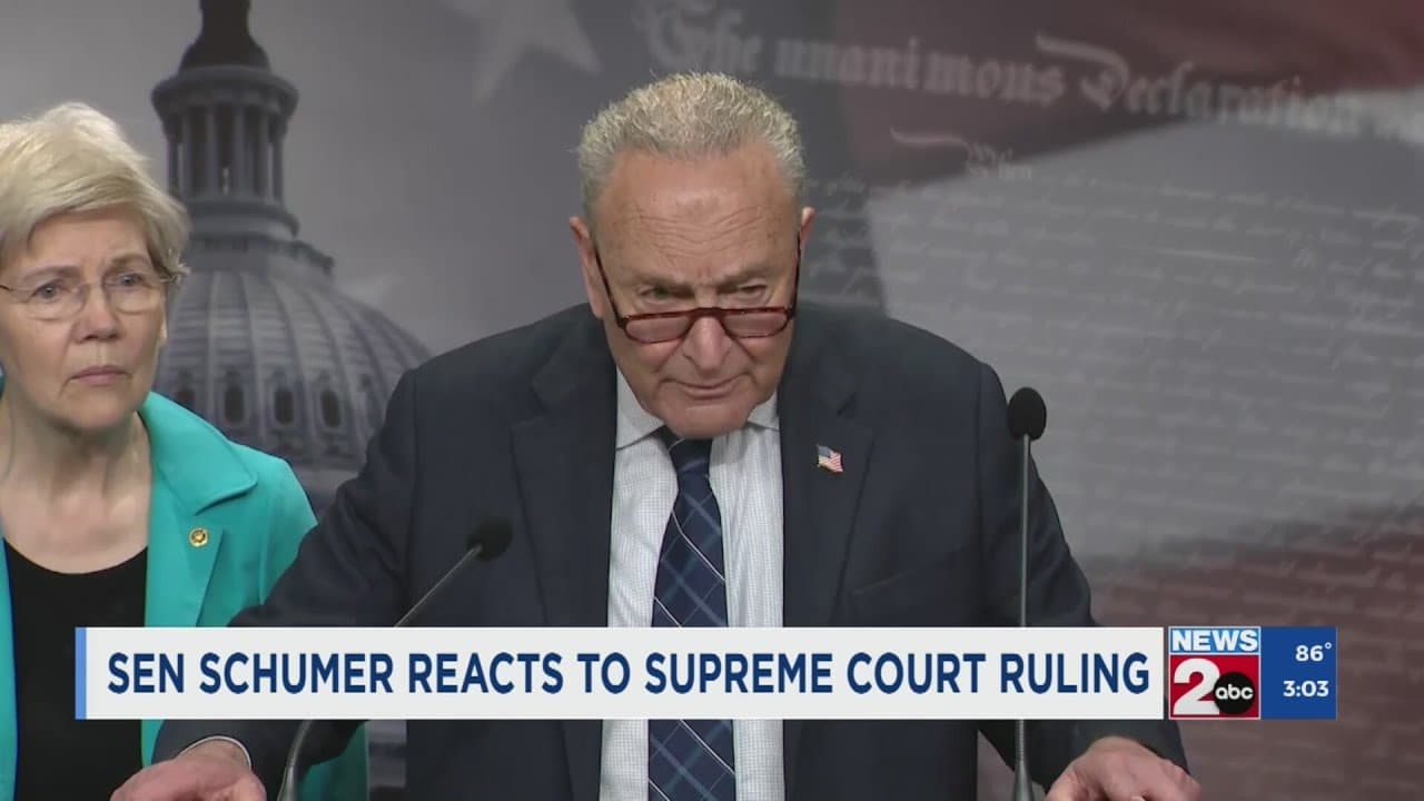 U.S. Senate Minority Leader Chuck Schumer reacts to Supreme Court ruling